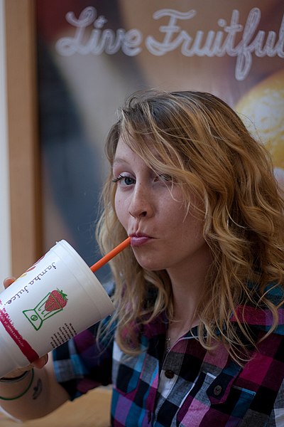 File:Live Fruitful - woman drinking Jamba Juice.jpg