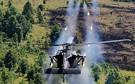 160th SOAR(A)'s MH-60 DAP fires its 2.75 in (7.0 cm) rockets on a U.S. Army test range