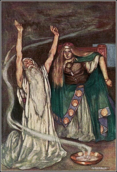 Queen Meave and the Druid by Stephen Reid, from Eleanor Hull's The Boys' Cuchulainn (1904)