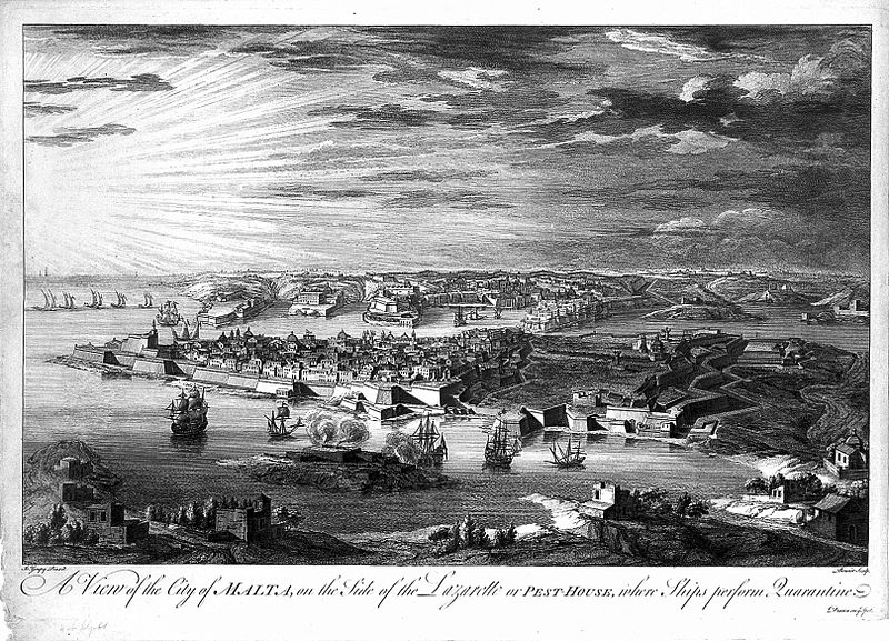 File:Malta; view of the quarantine area. Etching by M-A. Benoist, Wellcome L0019027.jpg