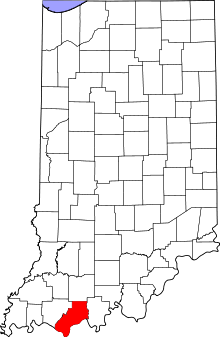 Location of Spencer County in Indiana Map of Indiana highlighting Spencer County.svg