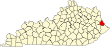 Location of Martin County in Kentucky Map of Kentucky highlighting Martin County.svg