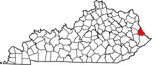 Mapa Kentucky z zaznaczeniem Hrabstwa Martin