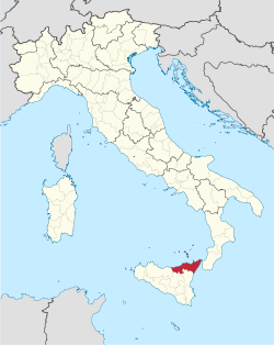 Map highlighting the location of the province of Messina in Italy