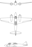 3-view line drawing of the Mitsubishi Ki-46.