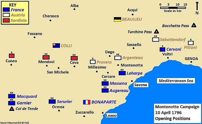 Map of Montenotte Campaign dated 10 April 1796