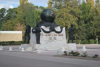 The monument to the Legionnaires at Aubagne. The gold portions of the globe mark countries where the legion has previously been deployed. It is inscribed La Legion A Ses Morts (From The Legion to its dead)