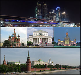Eul Catédrale Saint-Basile et pi l' tour Spasskaïa du Kremlin, l'Univarsité d'Étot d' Moscou, l' tour Ostankino, eul catédrale du Crisse-Sauveur, l'Ouvrier et pi eul Kolkhozienne, ech Moskva-City