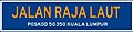 Blue with orange letters for road names. This signs usually found at Kuala Lumpur.