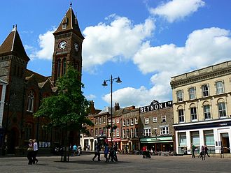 Newbury's market place was used for public humiliation punishments Newbury market place.jpg