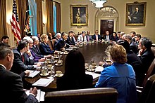 The cabinet of Barack Obama meeting in November 2009 Obama cabinet meeting 2009-11.jpg