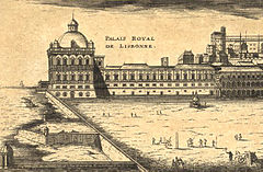 Ribeira Palace (16th century) of Lisbon on an 18th-century engraving.