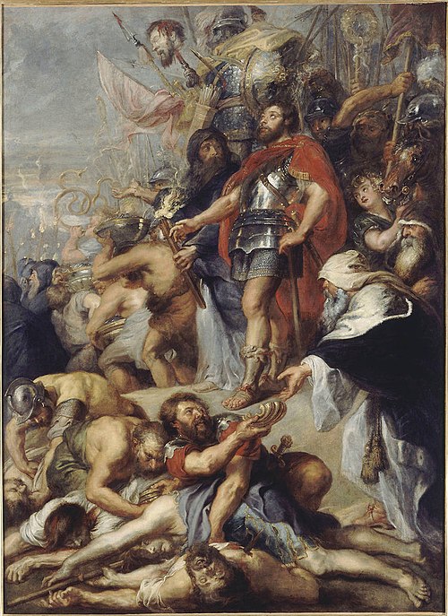 The Triumph of Judas Maccabeus, a 1630s work by Peter Paul Rubens. The scene depicted is from 2 Maccabees: After a campaign in Idumea, some Jews fell 