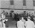 Photograph of President Truman with other dignitaries, waving as he leaves the George Washington National Masonic... - NARA - 200174.jpg