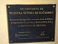 Plaque in the Exconvent of Our Lady of Carmen in Orizaba, Veracruz.jpg