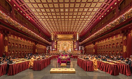 ไฟล์:Praying monks and nuns in the Buddha Tooth Relic Temple of Singapore.jpg