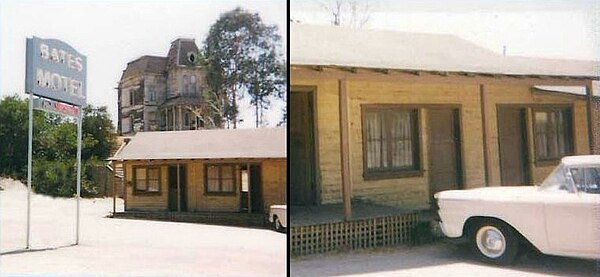 The Psycho set on the Universal Studios Lot, featuring a Ford Custom 300 similar to that driven by Janet Leigh in the film, is now part of the studio 