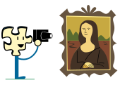 "Puzzly_taking_a_photo_of_the_Mona_Lisa.svg" by User:Guillom