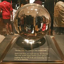 The largest flawless quartz sphere is in the National Museum of Natural History, Washington D.C. Quartz crystal.jpg