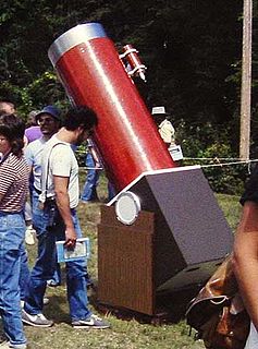 A Dobsonian telescope is an altazimuth-mounted Newtonian telescope design popularized by John Dobson in 1965 and credited with vastly increasing the size of telescopes available to amateur astronomers. Dobson's telescopes featured a simplified mechanical design that was easy to manufacture from readily available components to create a large, portable, low-cost telescope. The design is optimized for observing faint, deep-sky objects such as nebulae and galaxies. This type of observation requires a large objective diameter of relatively short focal length and portability for travel to less light-polluted locations.