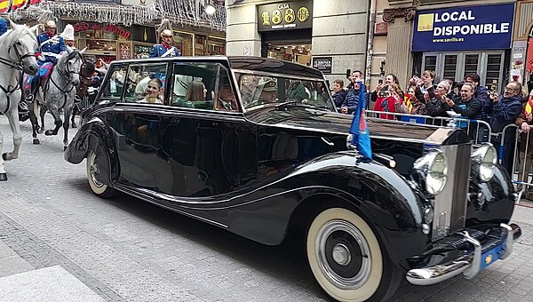 Princess Leonor in a Spanish royal family Rolls-Royce Phantom IV during her 18th birthday parade in October 2023.