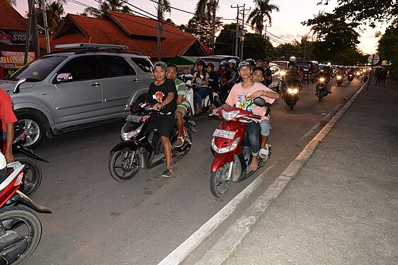 Row of motorcycles in the dusky time. Lombok, Indonesia