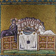 6th century Mosaic of the Last Supper in Sant' Apollinare Nuovo, Ravenna S. Apollinare Nuovo Last Supper.jpg