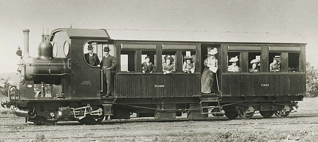 South Australian Railways "Steam Motor Coach" no. 1, soon nicknamed "The Coffee Pot", pictured in 1906. Restored in 1984, it is operated at the Pichi 