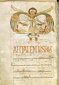 Τροπάριο του Αγίου Μιχαήλ, ο οποίος απεικονίζεται να παλεύει με φανταστικά πουλιά, 11ος αιώνας.