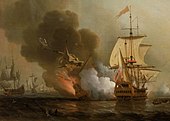 Samuel Scott, Action au large de Carthagène, 28 mai 1708, milieu du XVIIIe siècle, huile sur toile, 86,3 × 124,4 cm, Londres, National Maritime Museum, BHC0348
