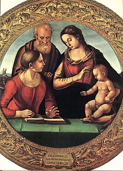 Signorelli, Sfânta Familie cu Sfânt, pitti.jpg