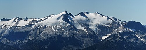 Snowking Mountain seen from Hidden Lake Peaks Snowking Mountain with Mutchler Peak.jpg