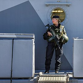 Soldier onboard M77 Ulvön in Lysekil