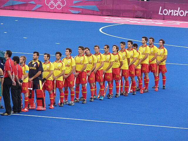 Spain national field hockey team before their game with Australia in the 2012 Olympics.