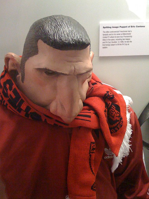 Puppet of Cantona which appeared on the British satirical puppet show Spitting Image during the 1990s