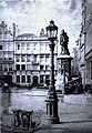 Fontaine des comtes devant la Maison du Roi, avec la Maison du Roi d'Espagne en arrière-plan.