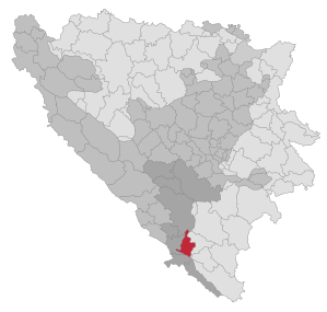 Plassering av kommunen Stolac i Bosnia-Hercegovina (klikkbart kart)