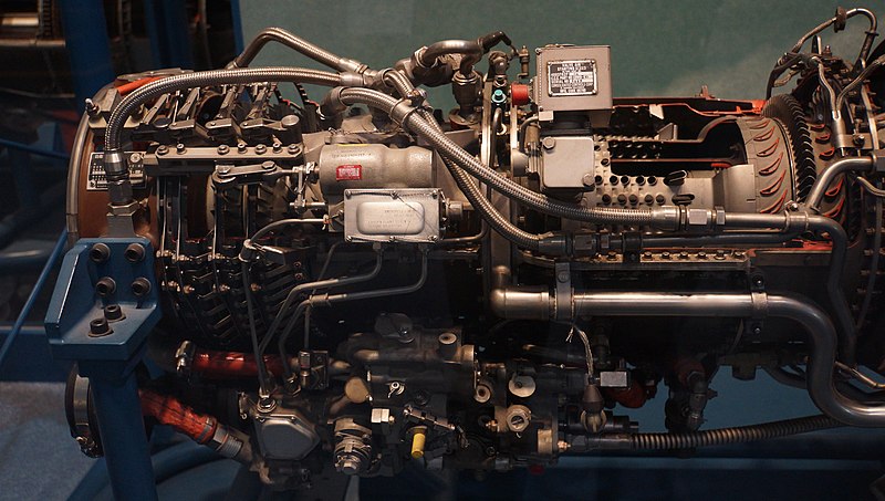 File:T58-IHI-10M2 turboshaft engine(cutaway model) compressor & combustor section left side view at Kakamigahara Aerospace Science Museum November 2, 2014.jpg