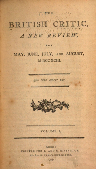 British Critic The British Critic, A New Review (1793, Vol. 1, London).png