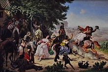The Fandango (1873; Charles Christian Nahl) depicts a fiesta of Californios dancing the fandango in Mexican California. The Fandango.JPG