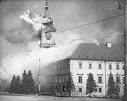 Photo of the Royal Castle in Warsaw on fire after being shelled by the Germans on 17 September.