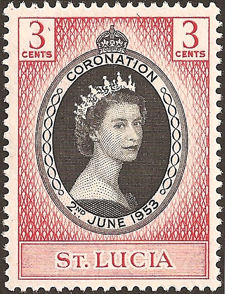 The Queen on a Saint Lucian stamp, 1953