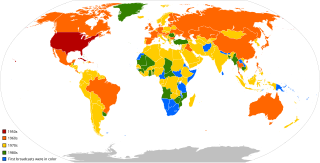 <span class="mw-page-title-main">Timeline of the introduction of color television in countries</span> List of countries by the introduction of color television