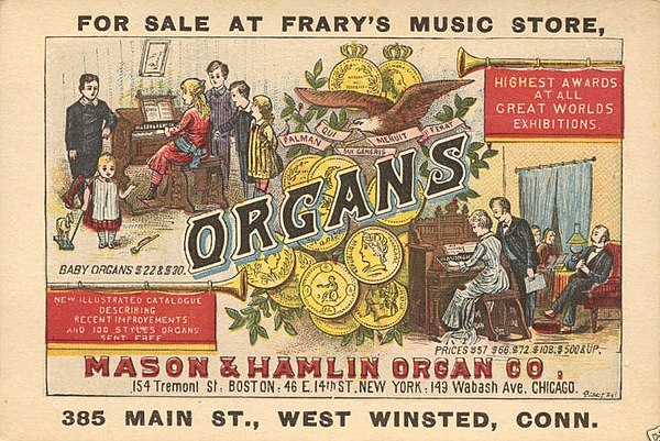 Mason & Hamlin trade card from the 19th century