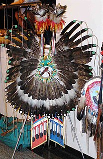 Bustle (regalia) traditional part of a Native American mans regalia worn during a dance exhibition