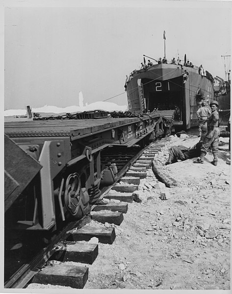 File:USS LST-21 unloading railroad cars at Normandy in June 1944.jpg