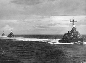 USS O'Bannon (DD-450), USS Chevalier (DD-451) and USS Taylor (DD-468) underway on 15 August 1943 (80-G-58803).jpg