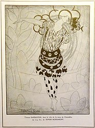 Karsavina als de koningin van Sjemacha (Valentine Gross voor Comœdia Illustré, 1914)