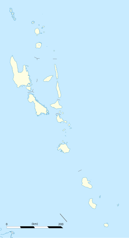 Mapa konturowa Vanuatu, blisko centrum na dole znajduje się punkt z opisem „Dominium wodza Roi Maty”