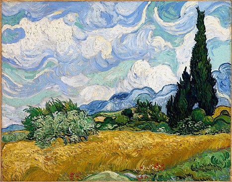 Wheat Field with Cypresses, June–July 1889, Oil on canvas, 73 x 93.4 cm, Metropolitan Museum of Art, New York (F717)